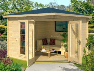 40mm Corner Log Cabin 198 - Large Panes, Double Glazed 40mm Corner Log Cabin 198 - Large Panes, Double Glazed