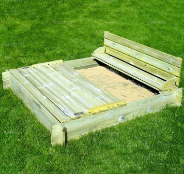 Wooden Sandpit 556 - Interlocking Logs, Boarded Lid with Benches Wooden Sandpit 556 - Interlocking Logs, Boarded Lid with Benches